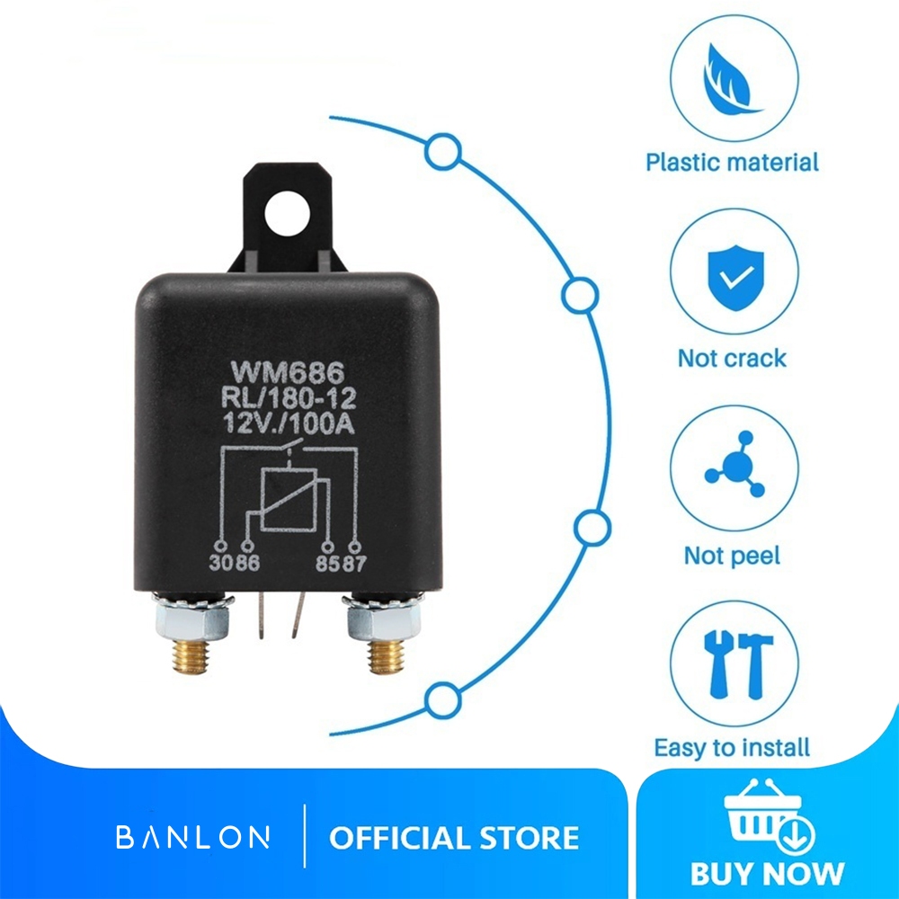 12V 100Amp 4-Pin Heavy Duty ON/OFF Switch Split Charge Relay Black ...