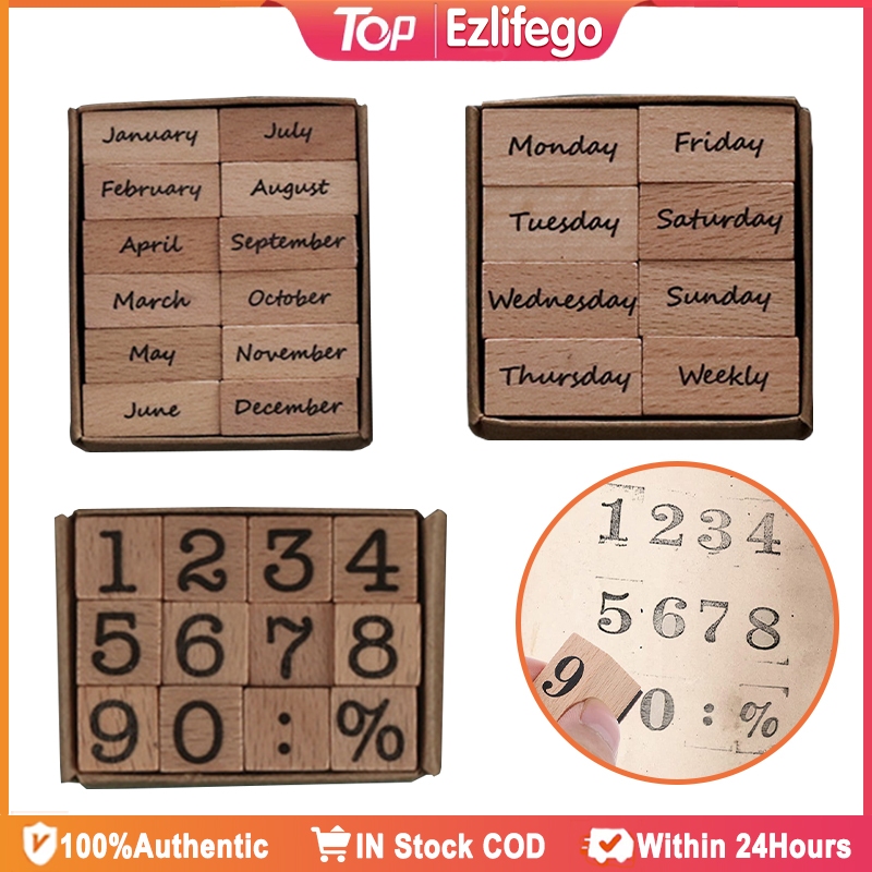 Wooden Rubber Stamps Week Month Numeric Stamps for Card Making DIY ...