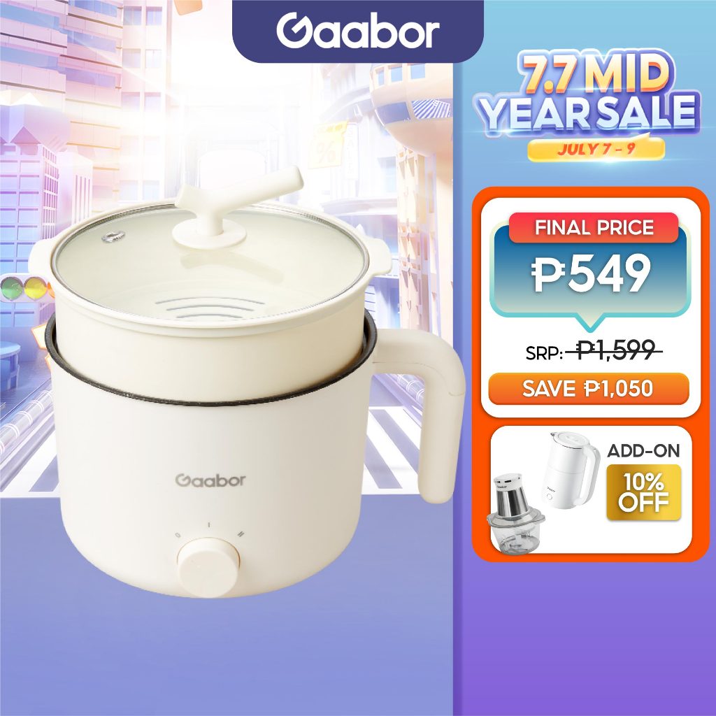 Gaabor Electric Pot NonStick Two Levels of Heat 1.5L with Steamer 1L