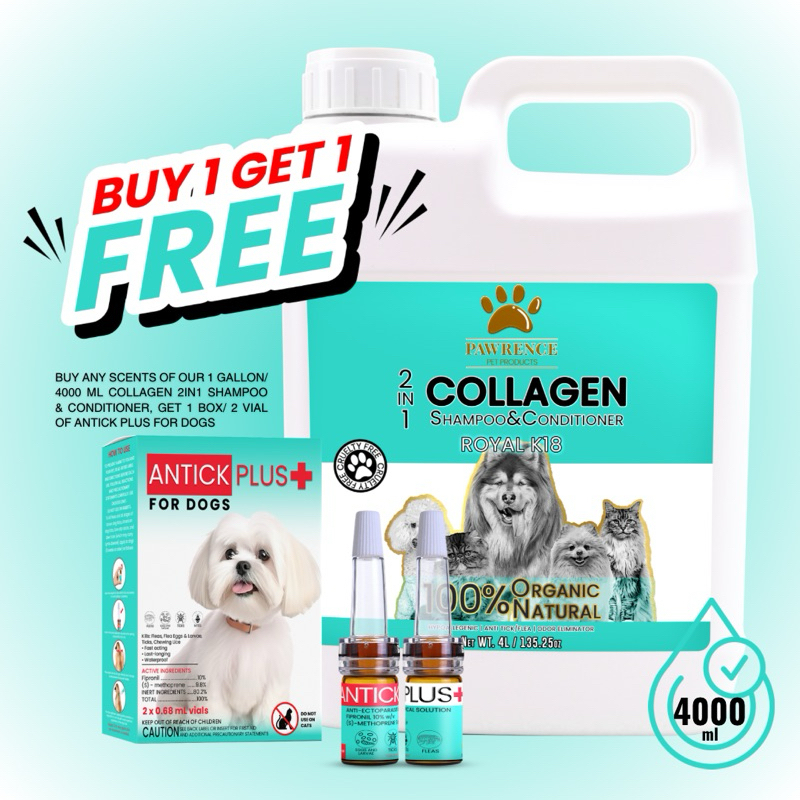 Pawrence Collagen 2in1 Pet Shampoo Conditioner 4000 ML – Anti-Tick,  Moisturizing, Scent Options
