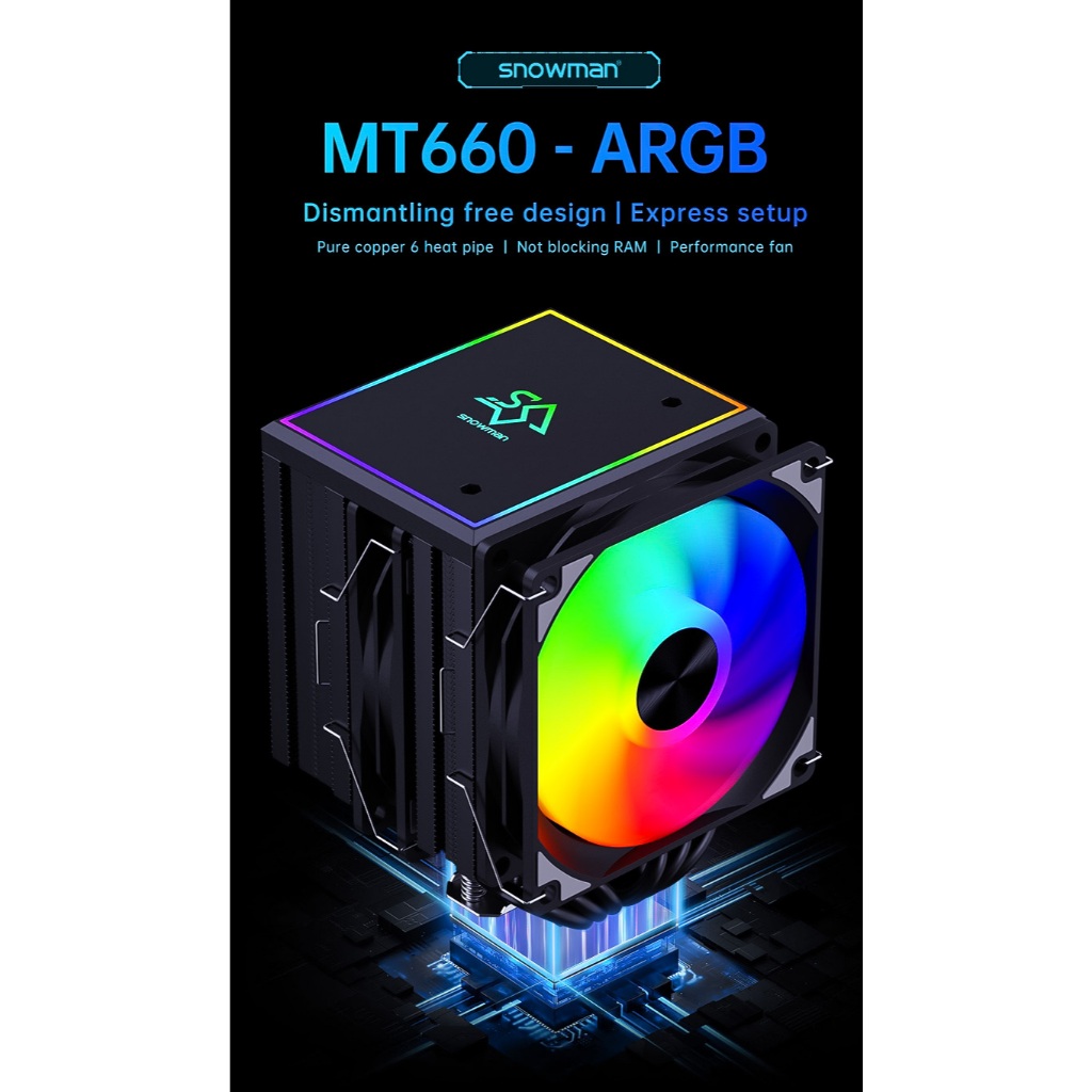 Snowman MT660 ARGB CPU Cooler Dual Tower 6 Heat pipes Full Ram ...