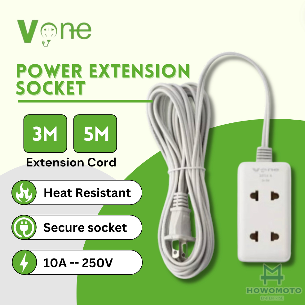 VONE Universal Extension Cord 3-Gang 2-Gang Power Socket Charging Port ...