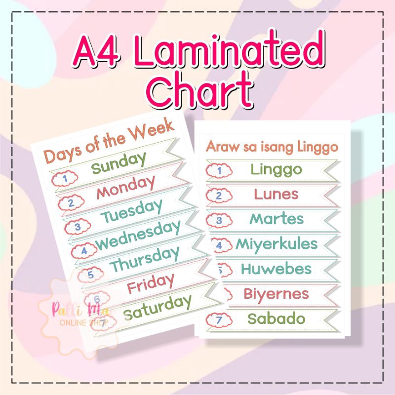 Educational Chart: Days of the week English and Filipino | Shopee ...