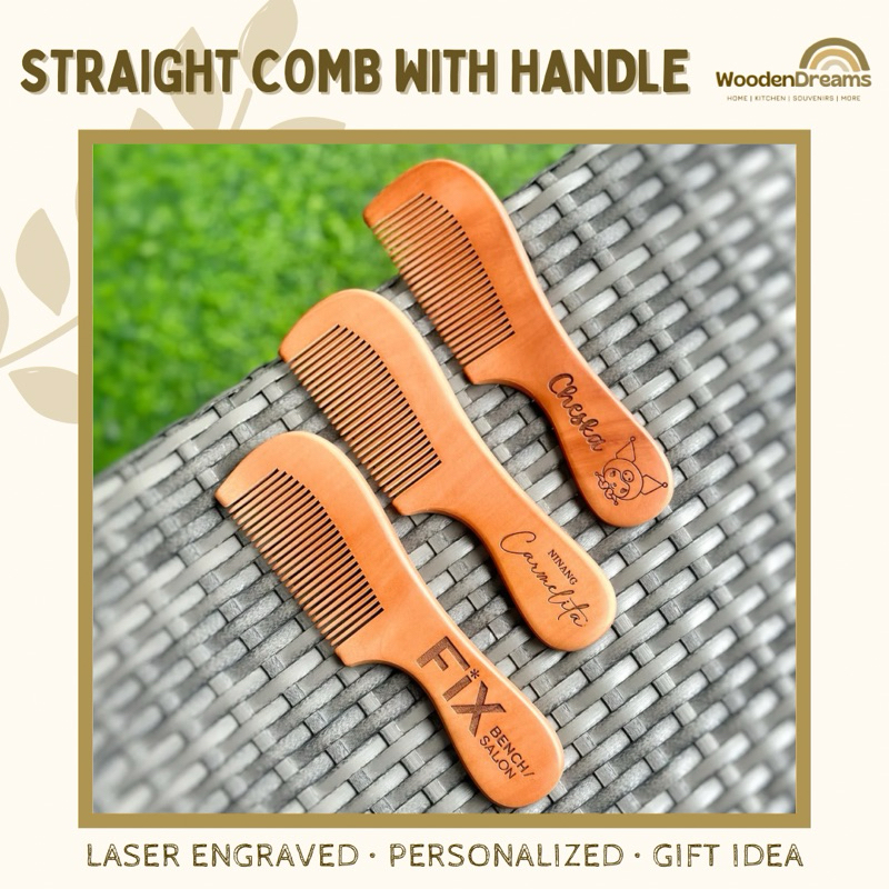 Personalized Wooden Straight Comb WITH HANDLE Souvenir Giveaway (Laser ...