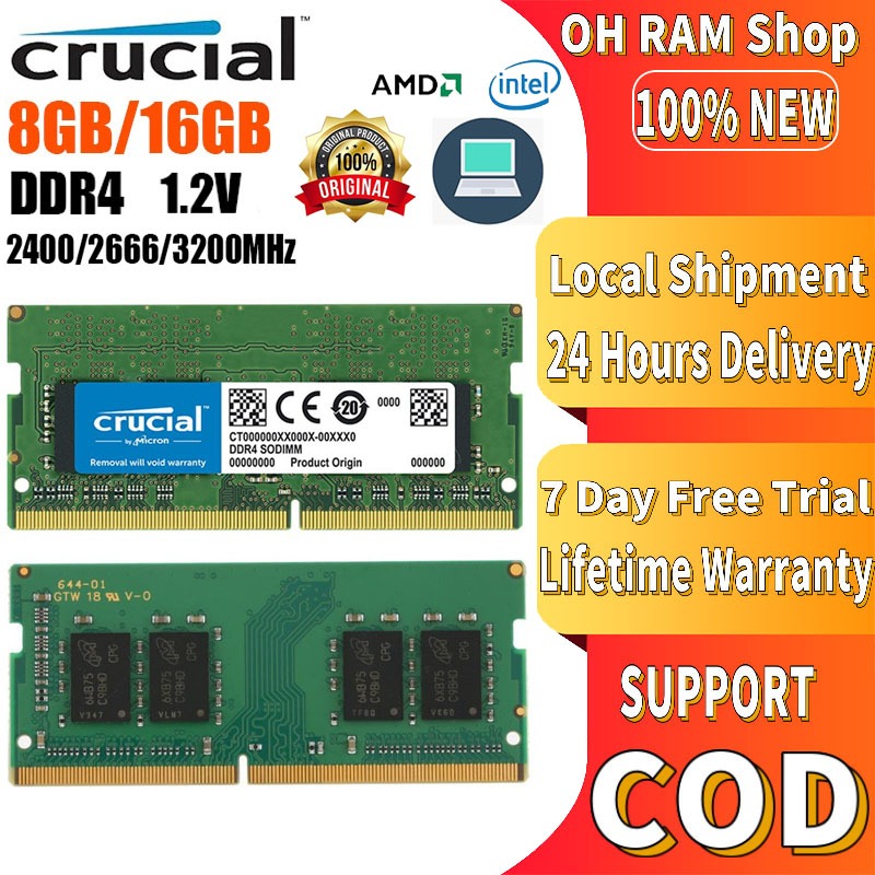 Crucial Laptop RAM DDR4 ﻿4GB 8GB 16GB 2400MHZ 2666MHZ 3200MHZ SODIMM memory  for notebooks