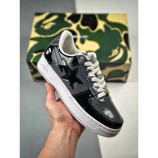 Bape Sta Ape Head Fashion Low-cut Sneakers Man And Woman Shining Black 