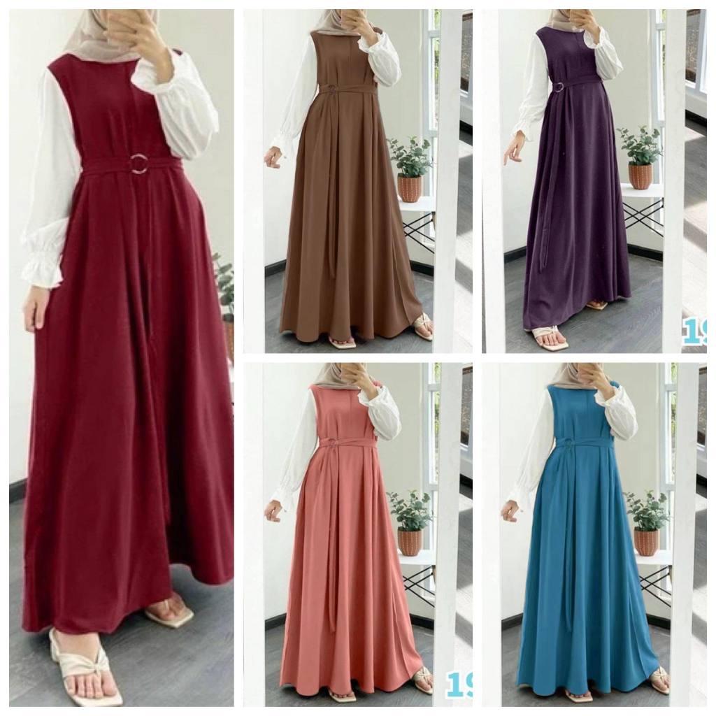 KS fashion belted Combi plain maxi dress Muslim maxi dress | Shopee ...