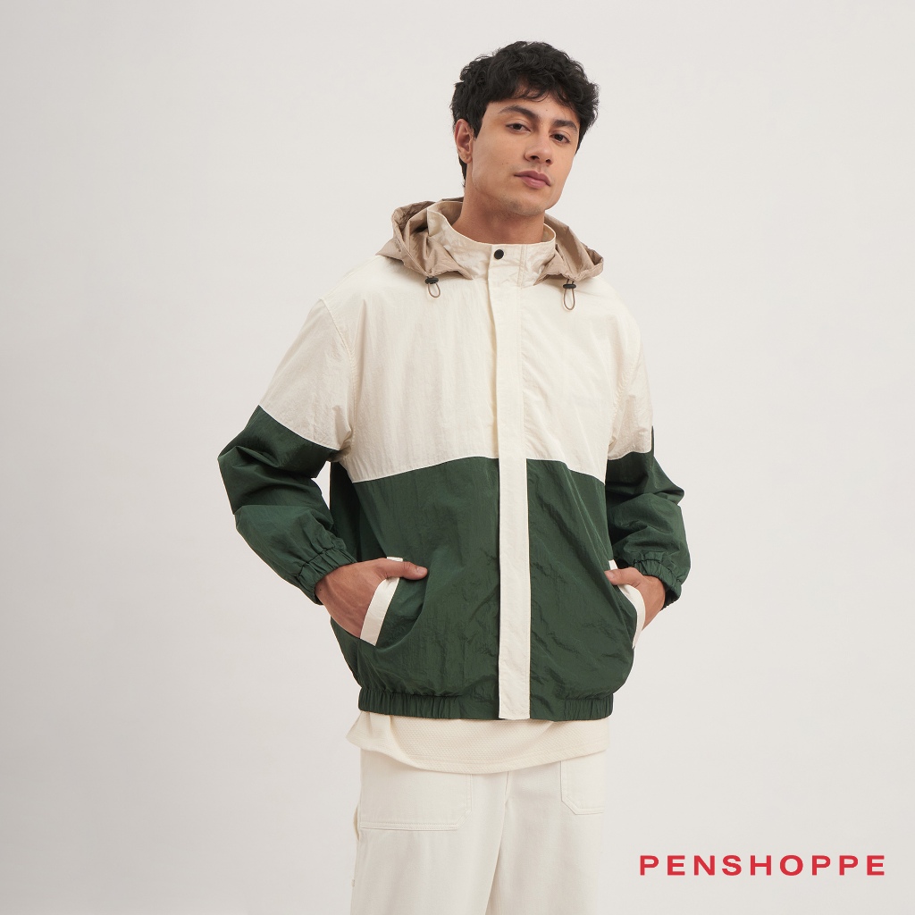 Penshoppe Hoodie Windbreaker With Zipper For Men (Evening Sand