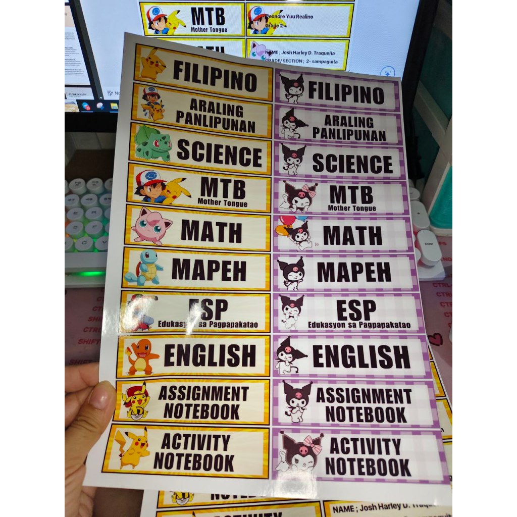 subject labels with names and section | Shopee Philippines