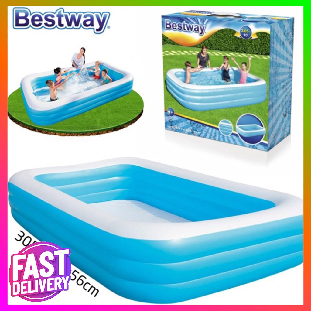 54009 LARGE Bestway Pool Portable Blue Rectangular Family Pool 3.05m x ...