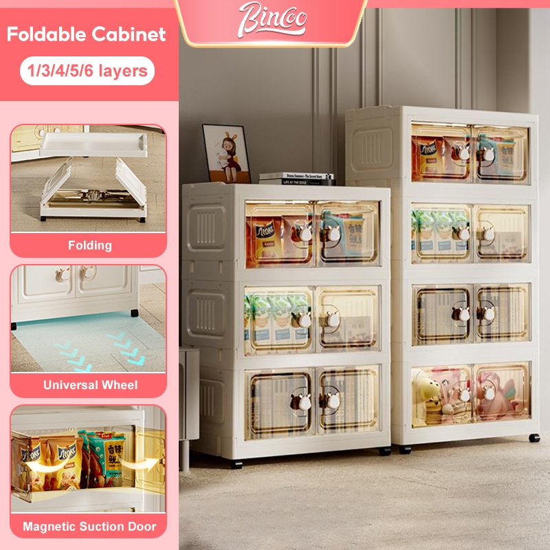 BINCOO Storage Cabinet Foldable With Wheels Plastic Mobile Wardrobe For  Baby Toy Clothes Sundries