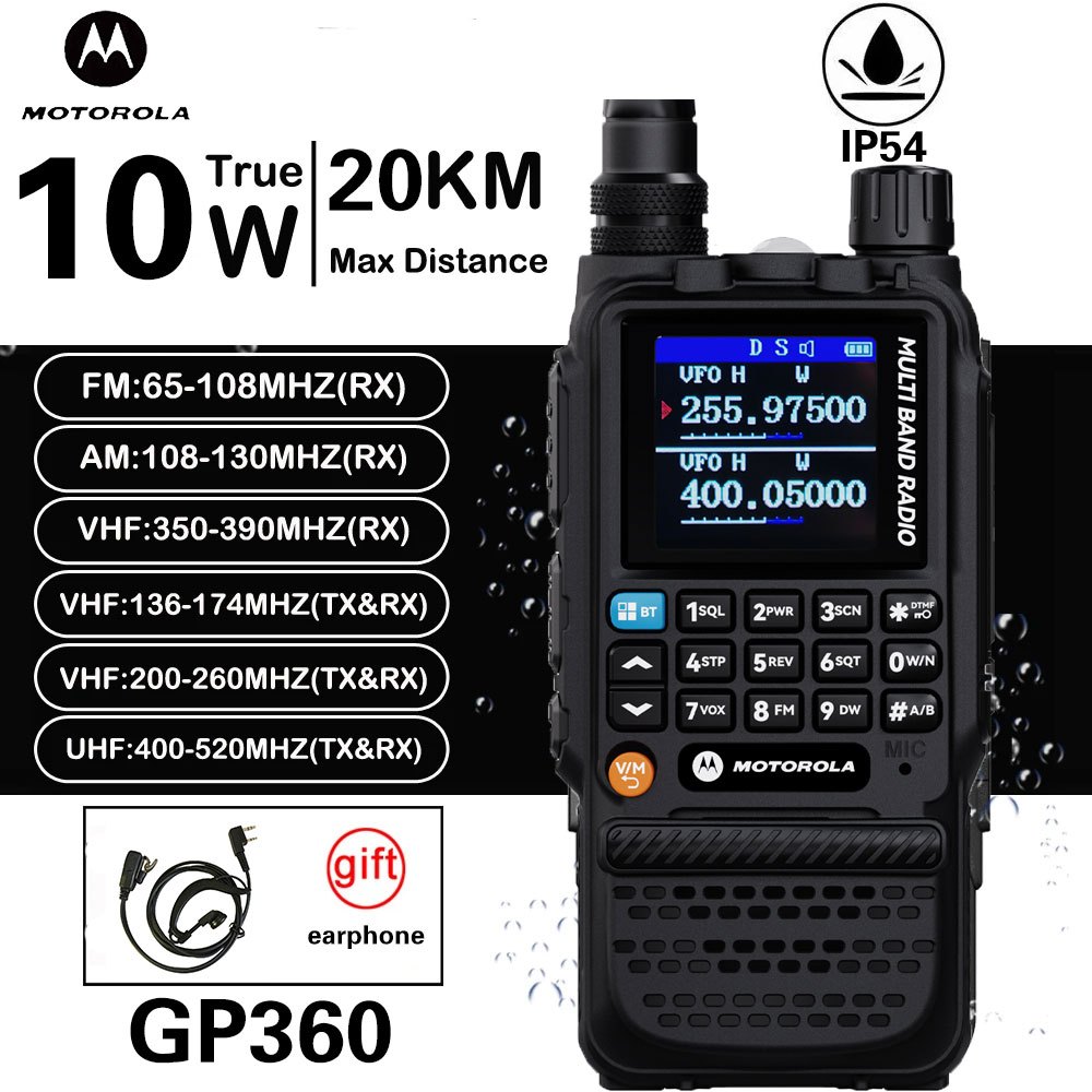MOTOROLA GP360 Walkie Talkie 20KM Long Range Waterproof Flashlight Type ...