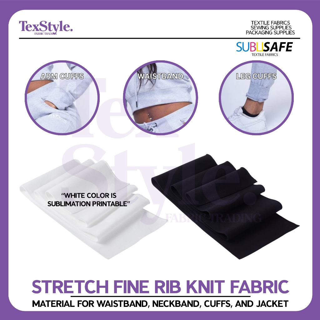 TEXSTYLE Stretch Fine Rib Knit Fabric Material for Waistband, Neckband ...