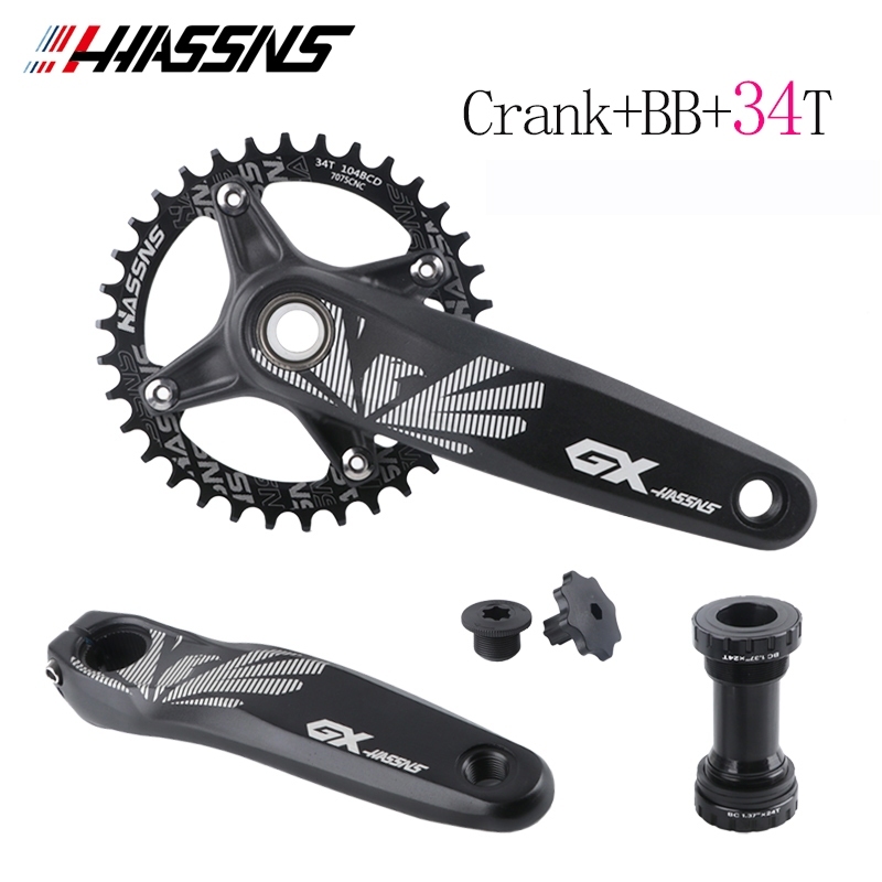 HASSNS Crankset MTB 1x Crankset Hollowtech 104 bcd Aluminum alloy 1 by Crank set with Bottom Bracket