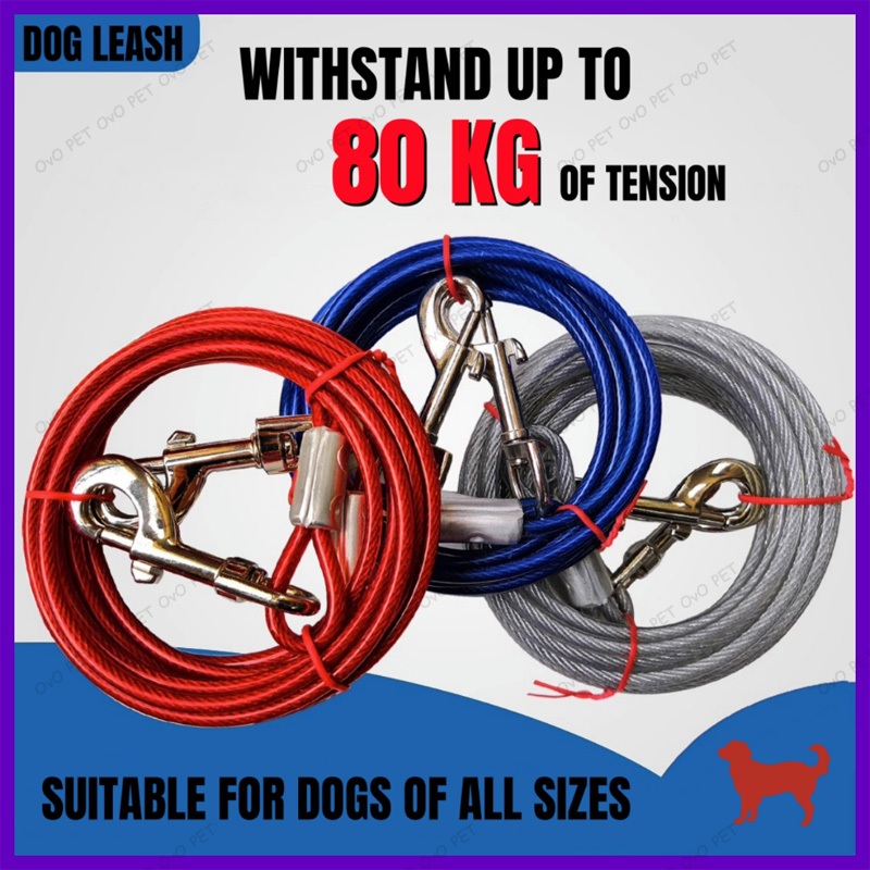 Dog Leash For Big Dog Steel Wire Dog Leash 3M Durable Double-Ended Dog ...