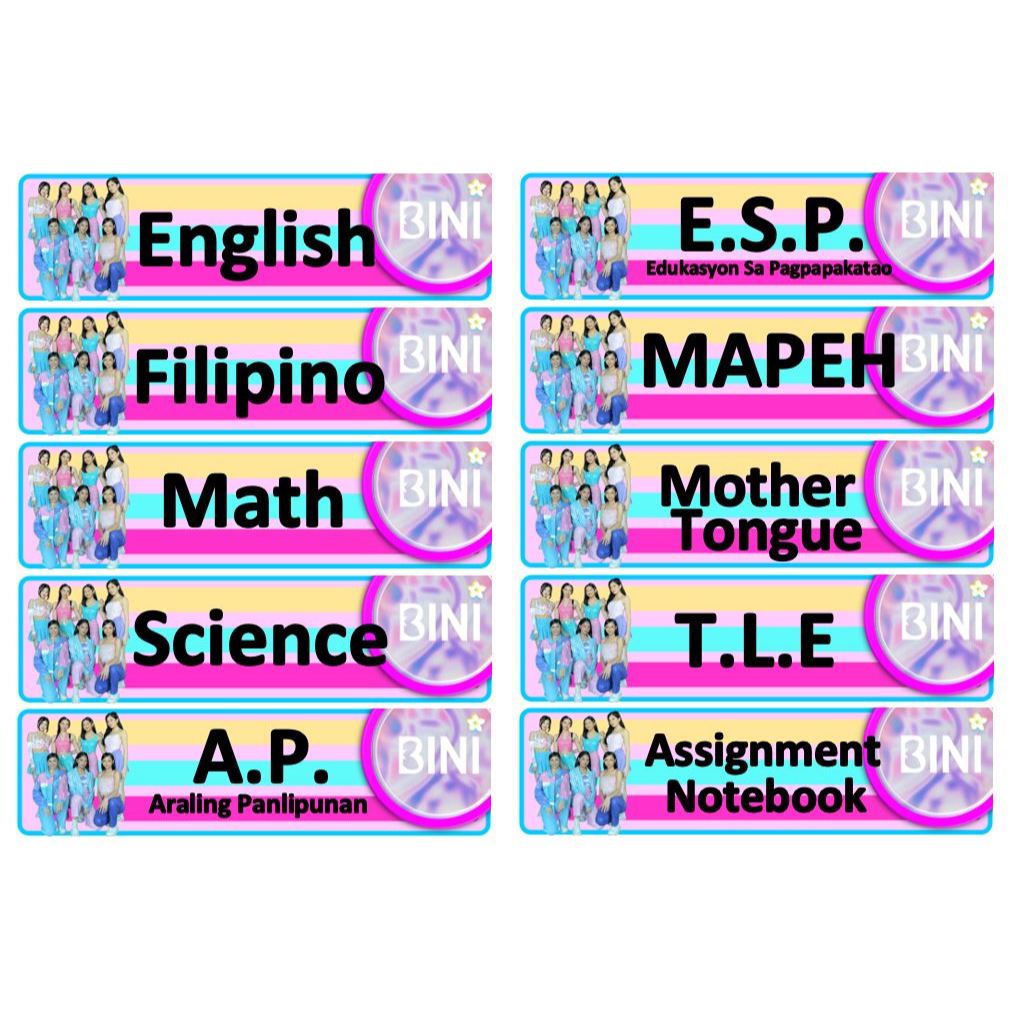 GLOSY BINI STICKER CHARACTER LABEL EASY TO PEEL NOTEBOOK SUBJECT ...