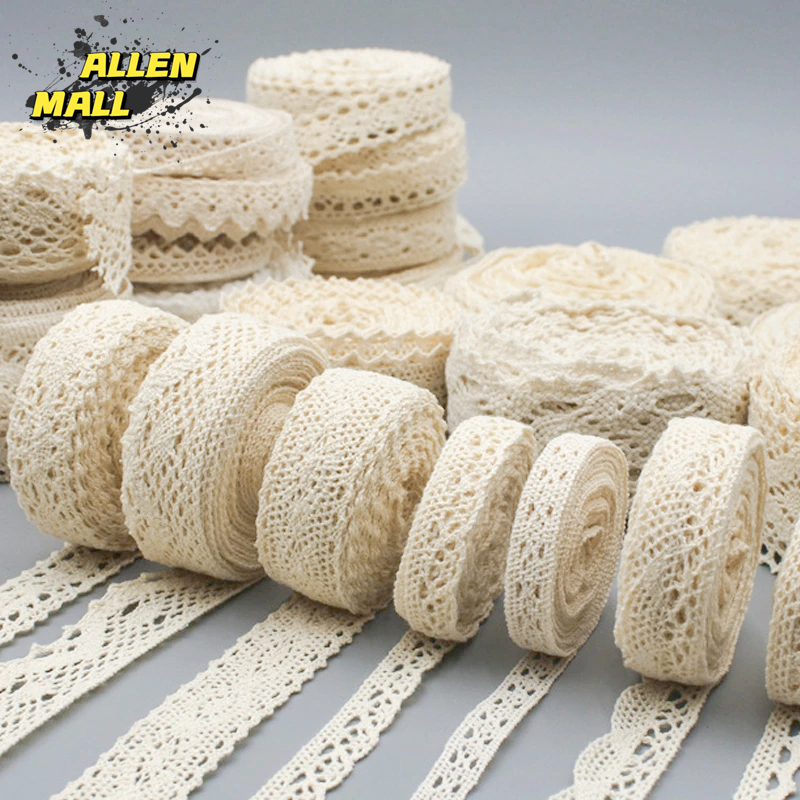 5m/roll Cotton Lace Ribbon Beige Sewing Trim Crochet Lace Fabric ...