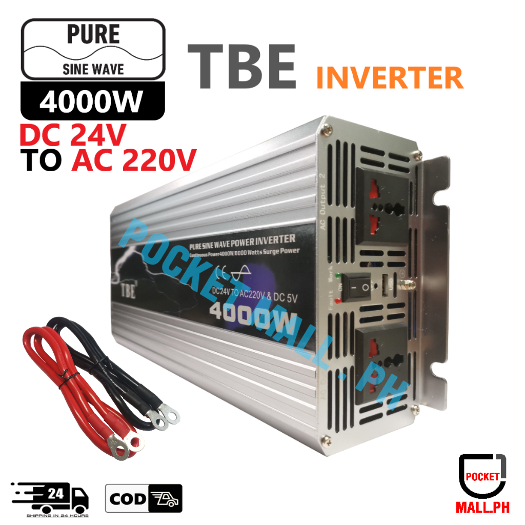 TBE 4000W Pure Sine Wave Power Inverter DC 24V to AC 220V and DC5V W ...
