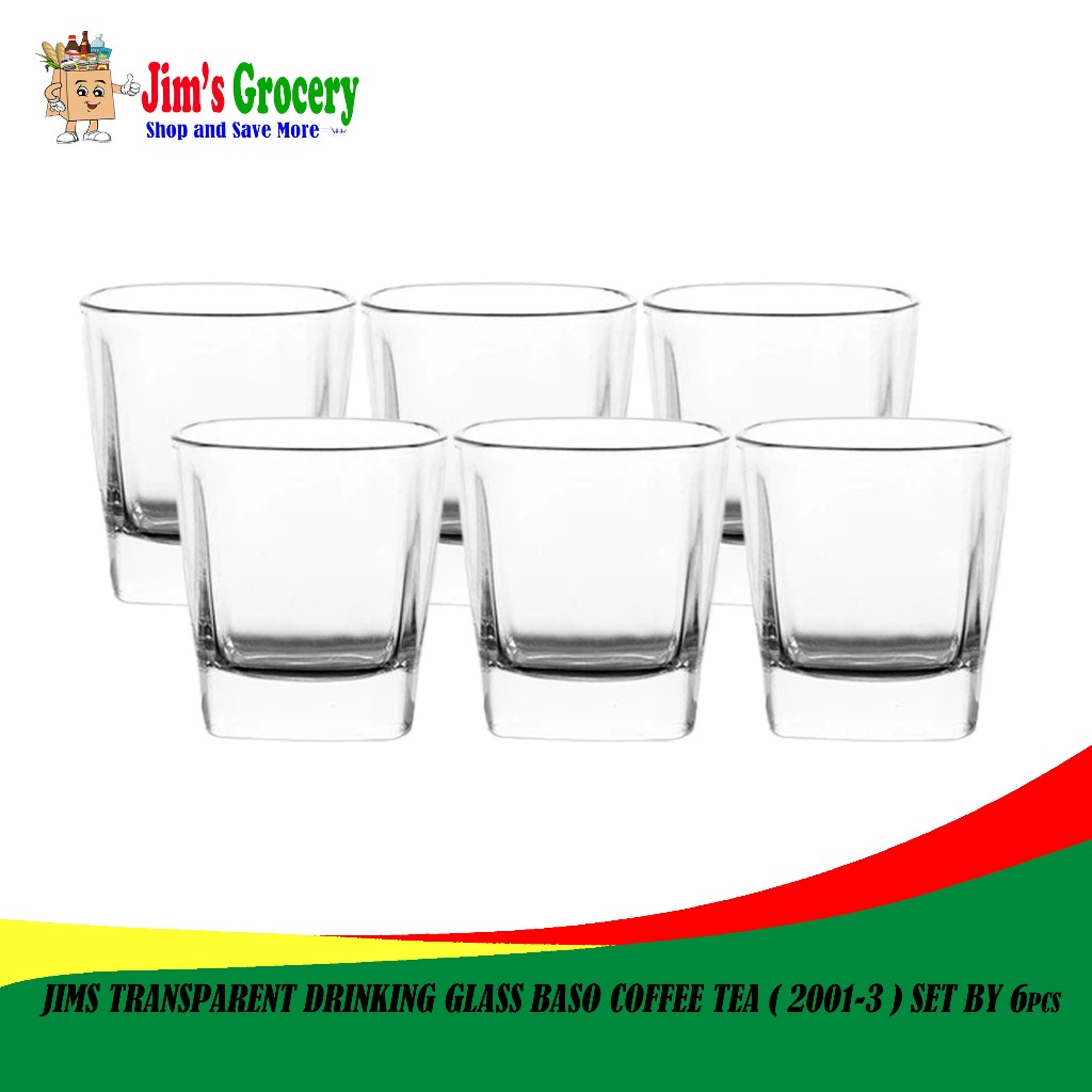 JIMS TRANSPARENT DRINKING GLASS BASO COFFEE TEA ( 2001-3 ) SET BY 6pcs ...