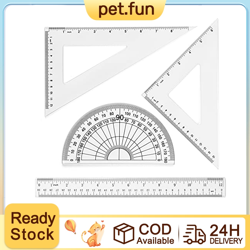 Plastic Ruler Set 4Pcs Including Protractor Triangle Ruler and Straight ...