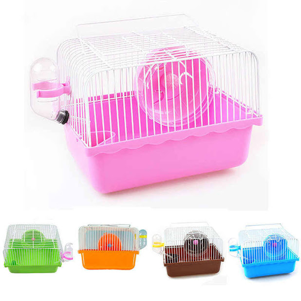Image showcasing HAMSTERCAGE001-Hamster Cage with Running Wheel Water Bottle Food ...