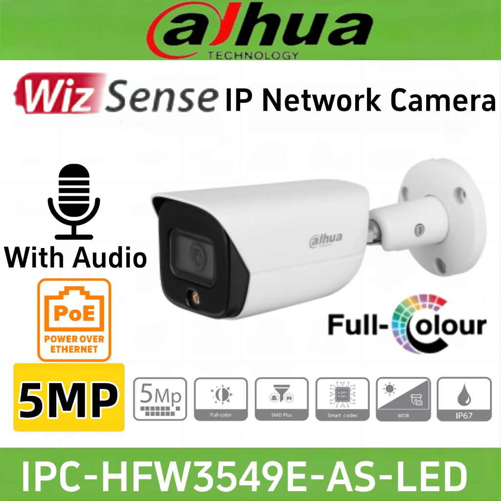 Dahua 5MP Full-color Fixed-focal Warm LED Bullet WizSense Network Camera  With audio CCTV IP camera