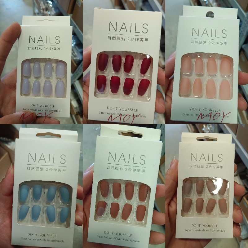 【Stickers+Nail Files】24Pcs Matte Fake Nails Set With Glue Design DIY ...