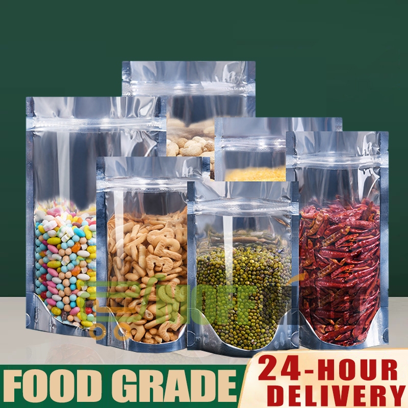 MOFF 100 pcs Silver Transparent Stand Up Pouch with Zip Lock Cpack ...