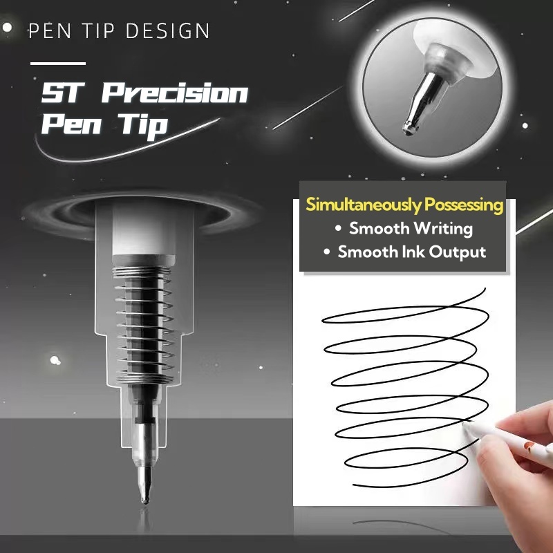 6Pcs/Box Press Straight Liquid Pen 0.5mm St Nib Black Ink Quick Drying ...