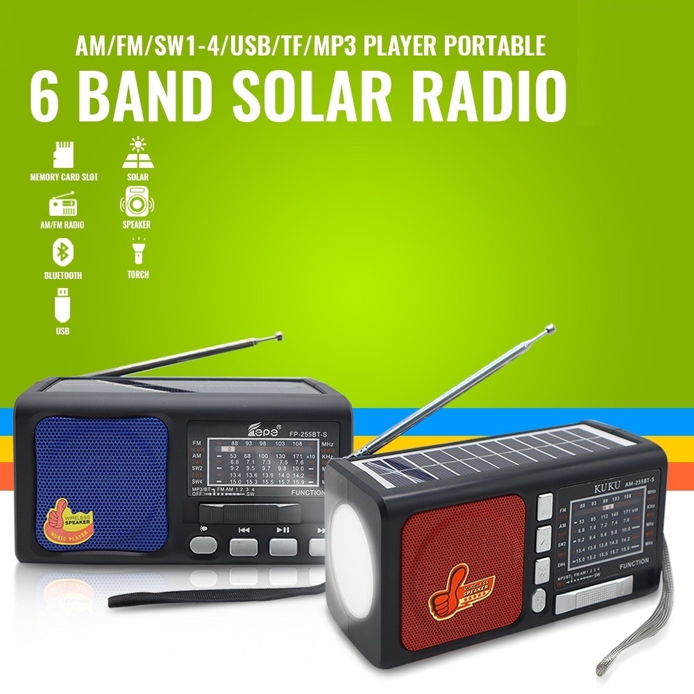 NEW KUKU AM-324US Solar Rechargeable Portable AM/FM/SW 3BAND Radio with ...