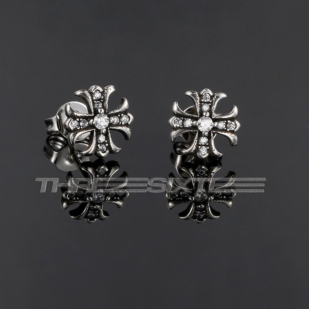 Chrome Hearts No2 CH CRS FAT Cross 2 Stud Earrings Silver