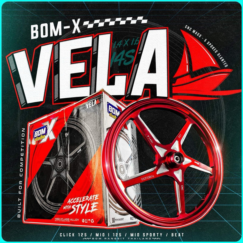 BOM RANGSIT BOM X VELA 1.4 x 1.6 14S CNC MAGS 5 SPOKES SLANTED FOR MIO ...