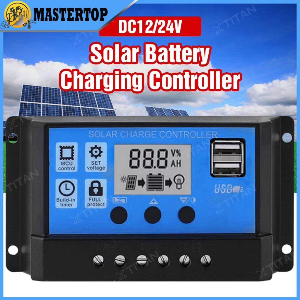 10A 20A 30A PWM Solar Charge Controller 12V/24V Battery Regulator Solar ...