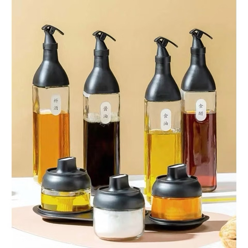 4pcs Kitchen Glass Oil Bottle Set Condiments Bottle Organizer Seasoning ...
