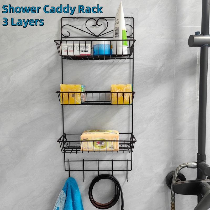 Shower Caddy Rack with 3 Layers with Wire Mesh Hook Bathroom Rack wall ...