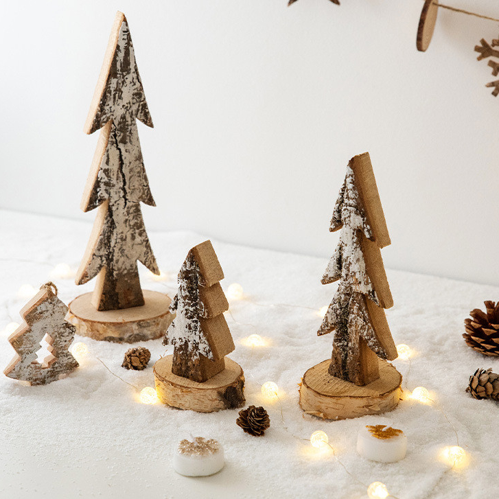 3Pcs Wooden Mini Christmas Trees Tabletop Home Decor Spruce Original ...
