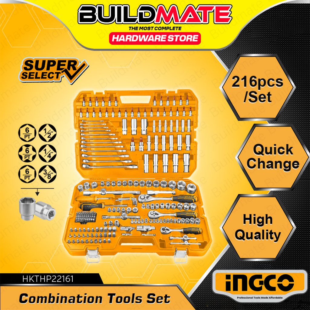 BUILDMATE Ingco 216PCS Combination Tools Set Socket Bit for Automotive ...