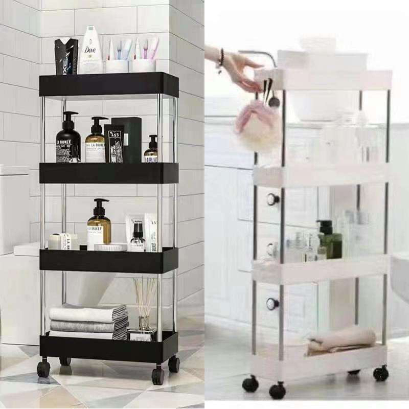 4 Layer Moving Trolley Rack Kitchen Storage Shelf Cabinets Home Bedroom ...
