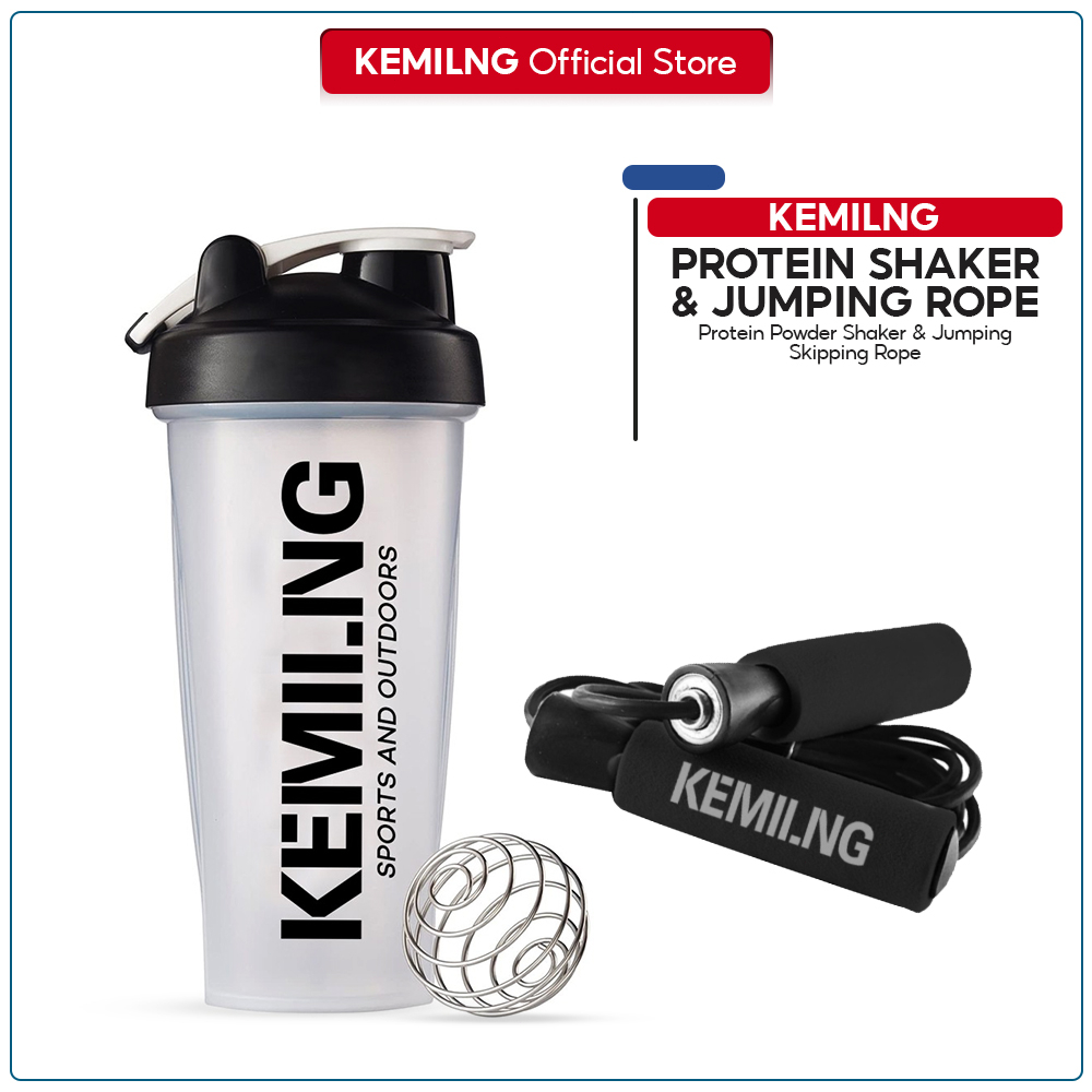 Kemilng Protein Bottle With Shaker & Jumping Rope Black Fitness Bundle
