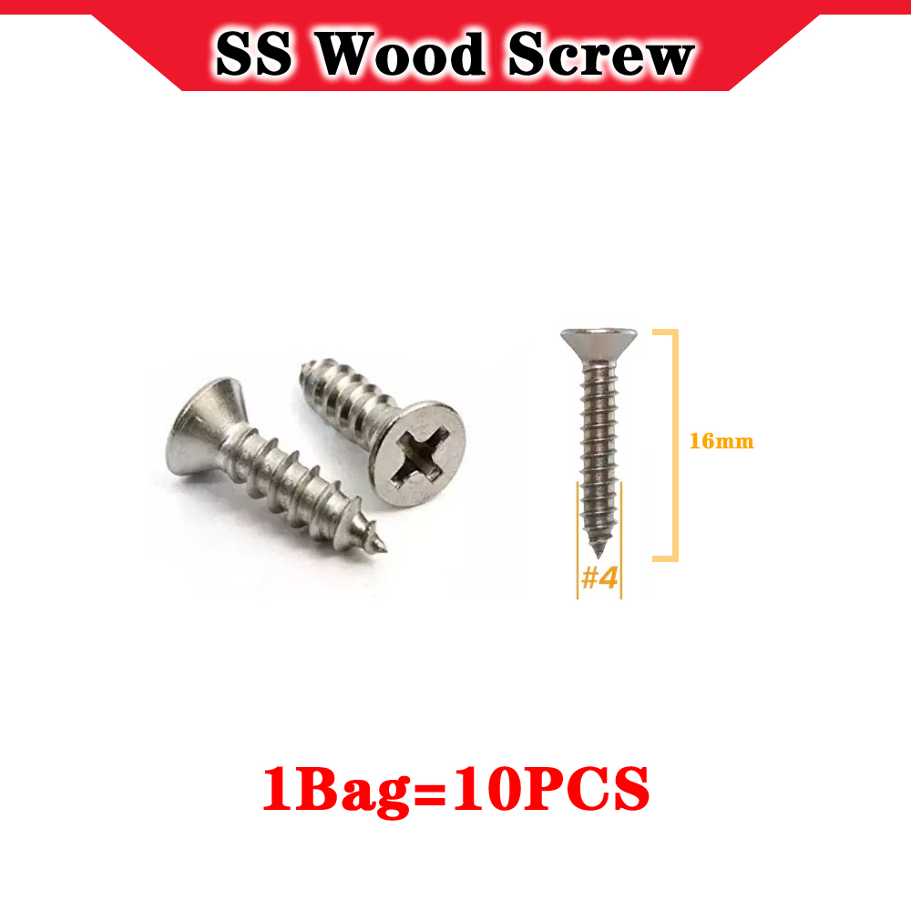 4*16 Stainless steel Wood Screw Metal alloy Screw Flathead Shopee
