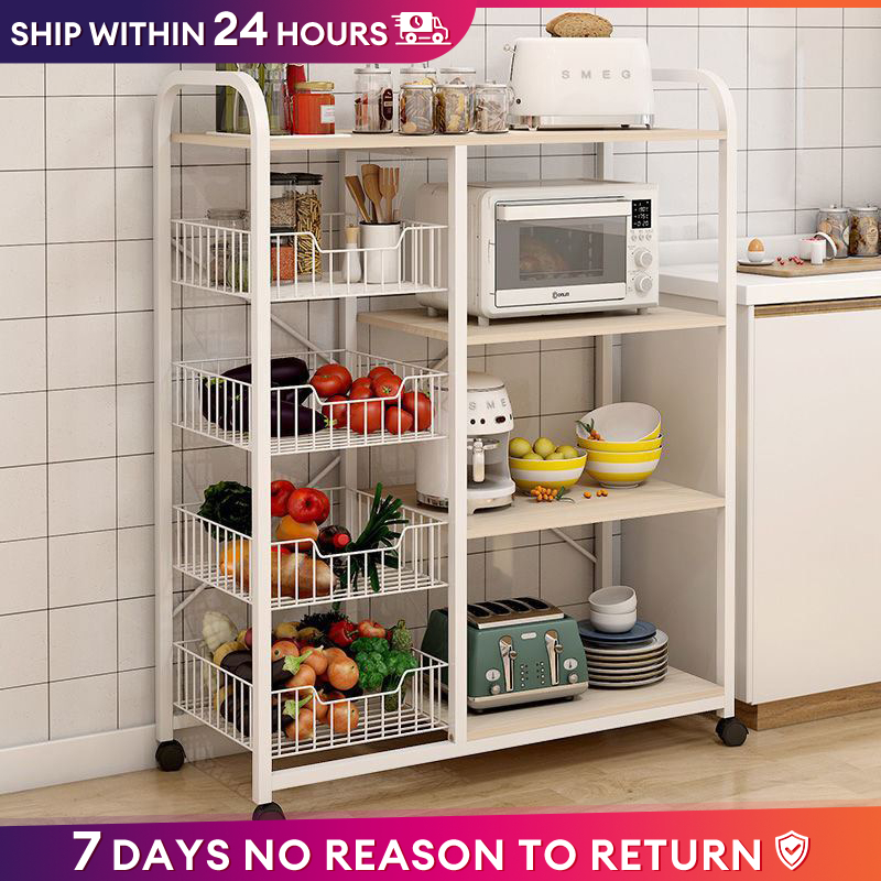 Kitchen Rack microwave 4/5 layers Kitchen Organizer Shelf with Wheels ...