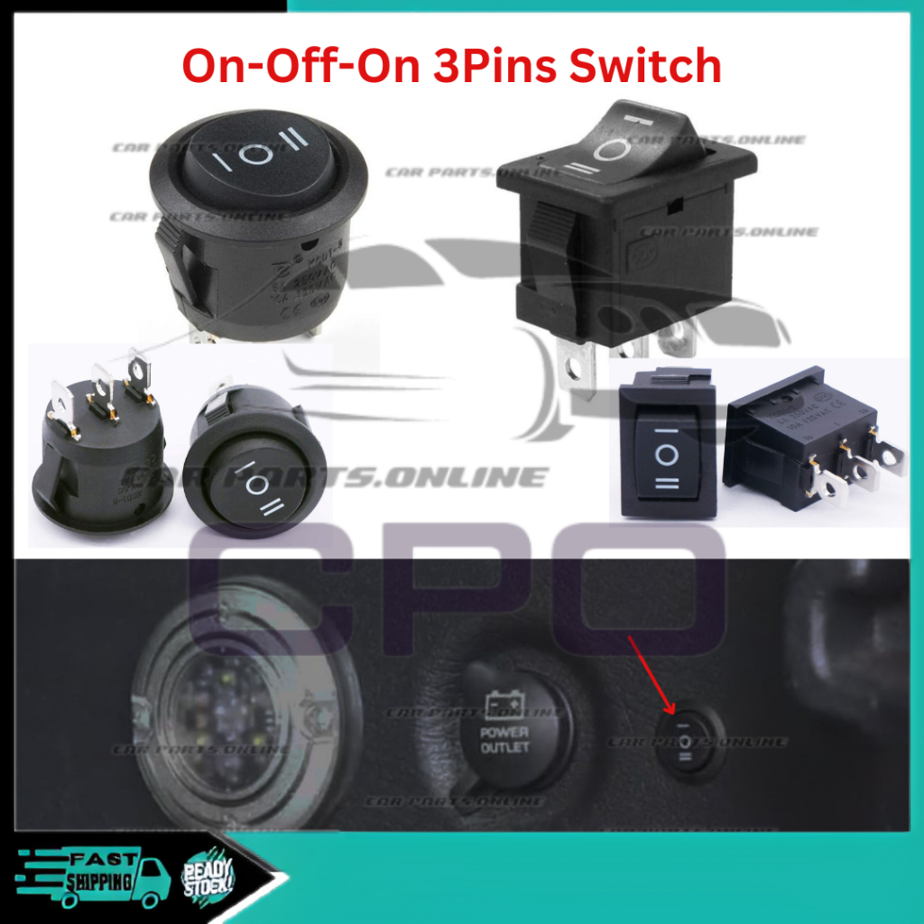CPO Car On-Off-On 3 Pin Switch 6A 250V AC/10A 125V AC Power Switch ...