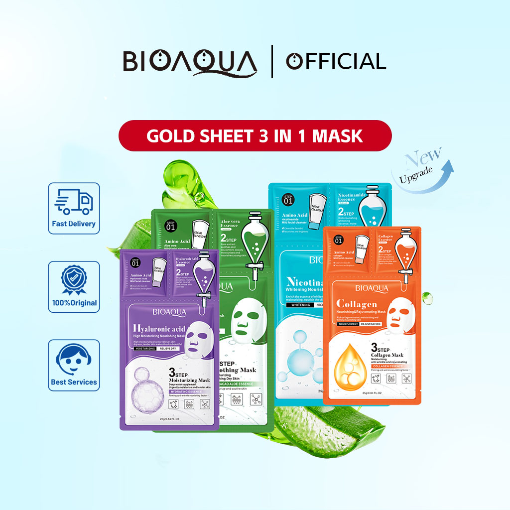 BIOAOUA Gold Sheet 3in1 Mask Aloe Vera Anti Aging Nicotinamide ...