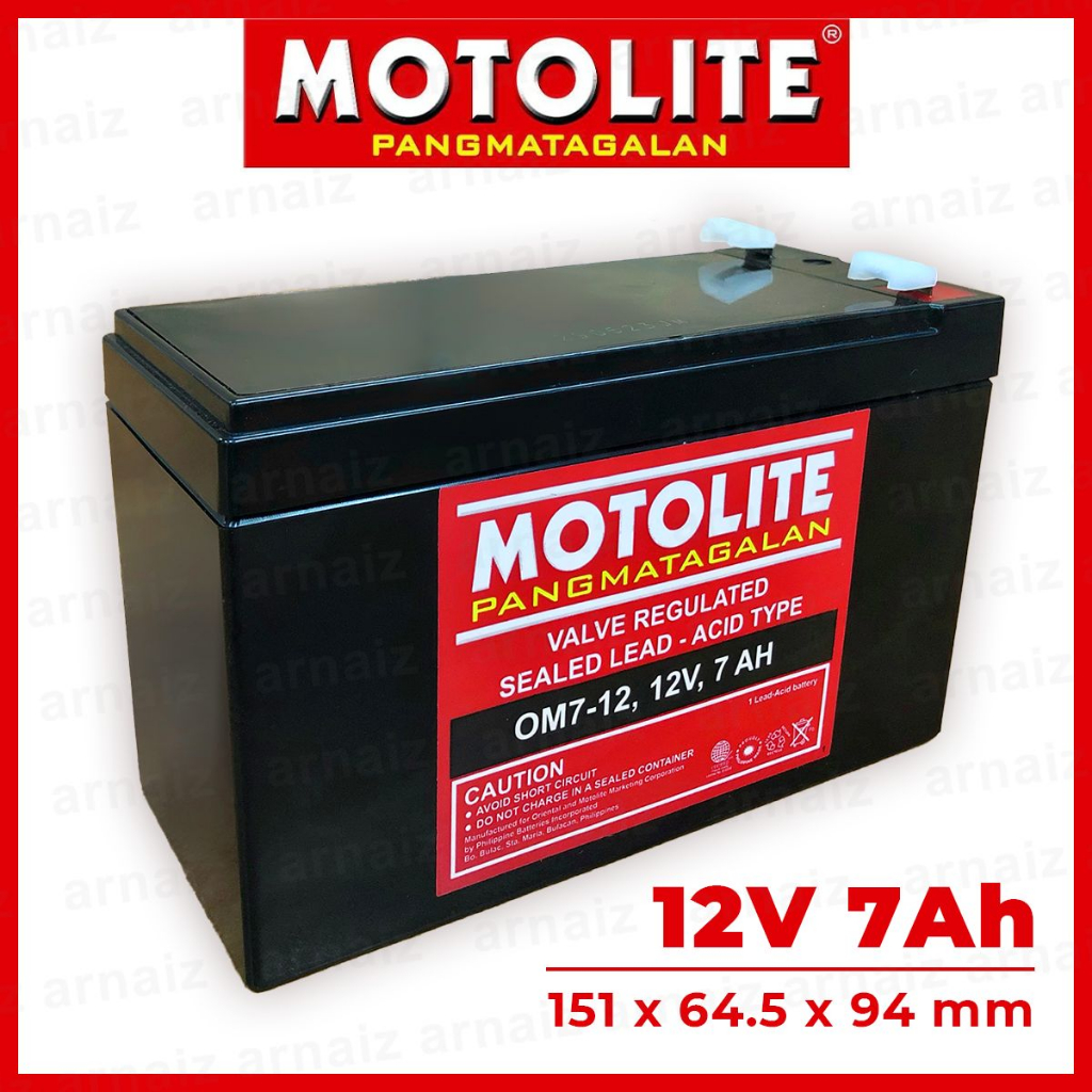 Motolite UPS Battery 12V 7Ah 20hr OM712 12 Volts 7 Ampere Rechargeable