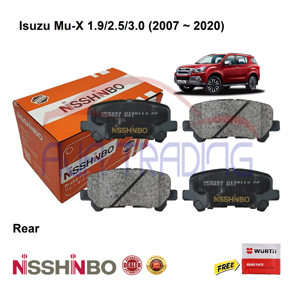 Genuine Nisshinbo Rear Brake Pads with SHIMS and CLIPS for Isuzu Mu-X 1 ...