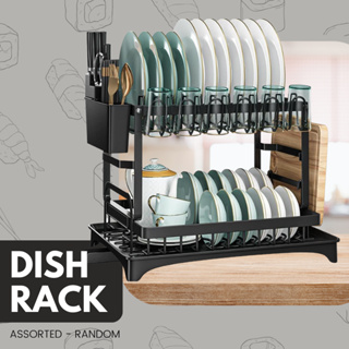 Dish Drying Rack, 2 Tier Dish Rack with Utensil Holder, Cup Holder and Dish  Drainer for Kitchen Counter Top, Dish Dryer 36 x 32 x 23cm