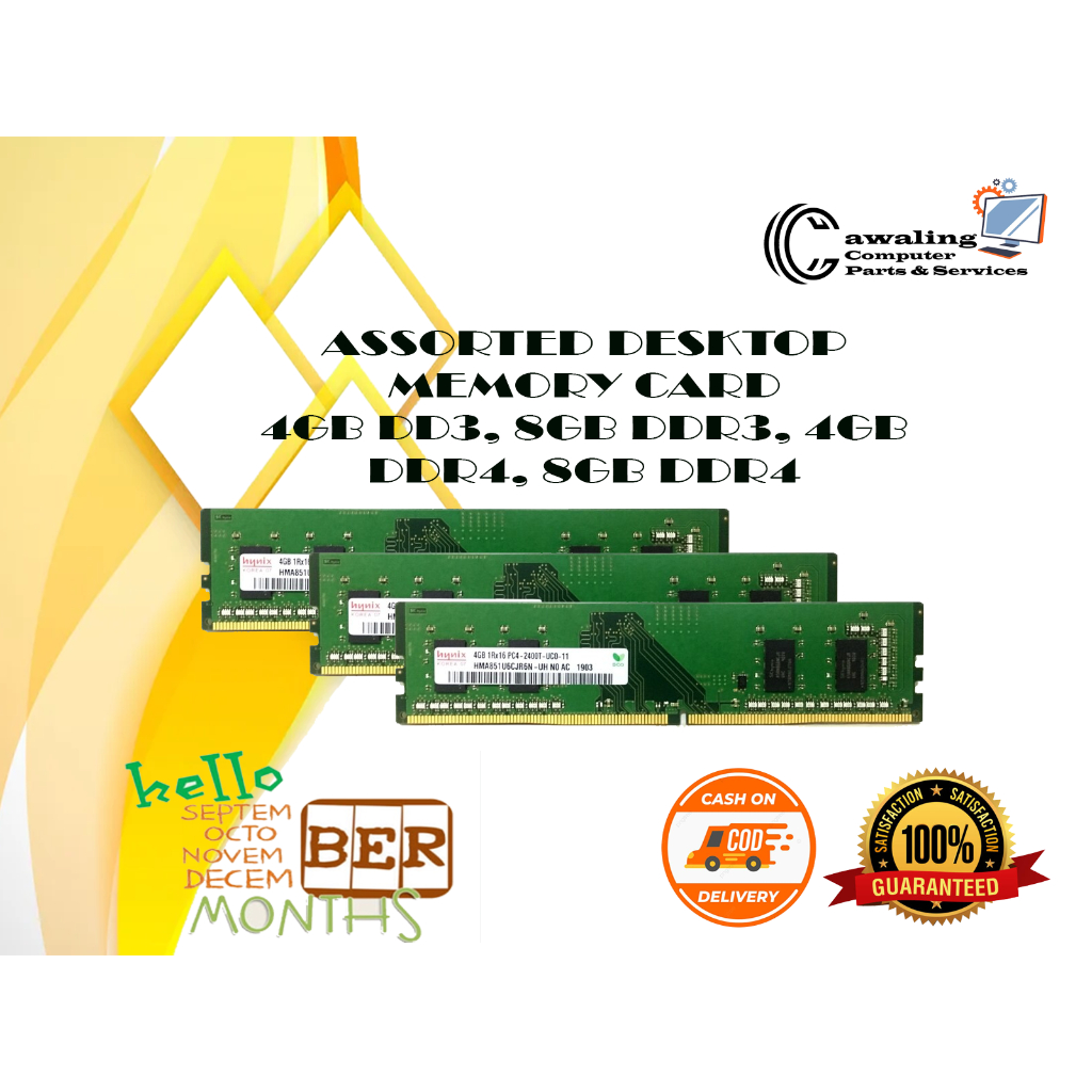 ASSORTED LOW PRICE DESKTOP RAM 4GB DDR3, 8GB DDR3, 4GB DDR4, 8GB DDR4 ...