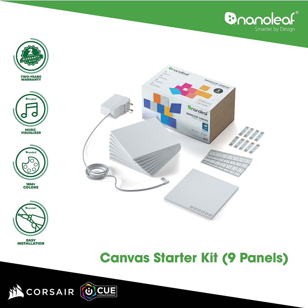 Nanoleaf Canvas Starter Kit 9 Light Squares Smart LED RGBW Wall Lights ...