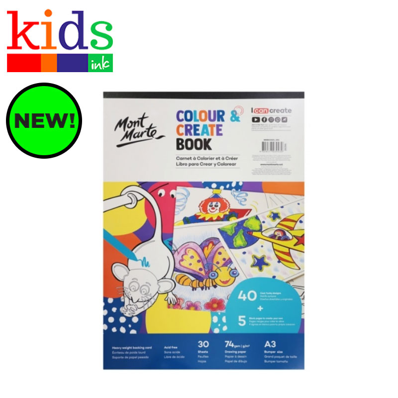 Mont Marte Kids - Colour & Create Book A3 30 Sheet - Kids Ink | Shopee ...