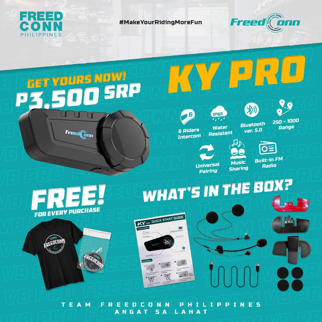 FREEDCONN KY-PRO Motorcycle Helmet Bluetooth Intercom (w/ Free Shirt ...